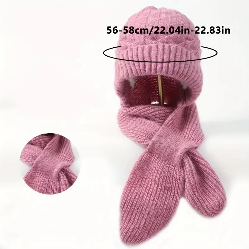 Winter Women's Knitted Hat with Long Scarf