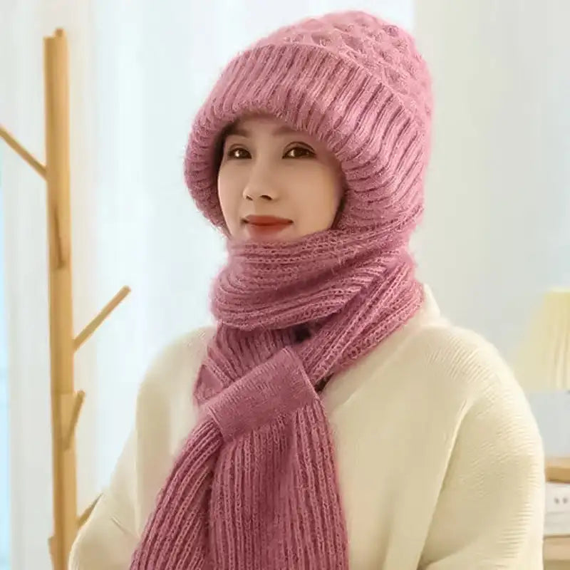 Winter Women's Knitted Hat with Long Scarf