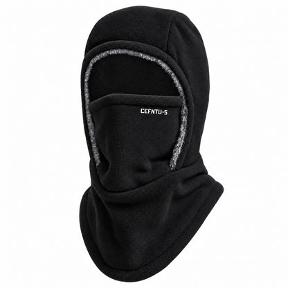 ThermalShield 3-in-1 fleece balaclava in black on a white background