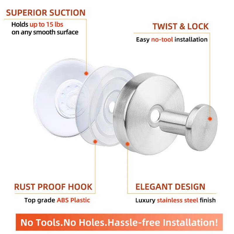 High-Quality Strong Absorption Stainless Steel Wall Hook Set - (2 Pcs)